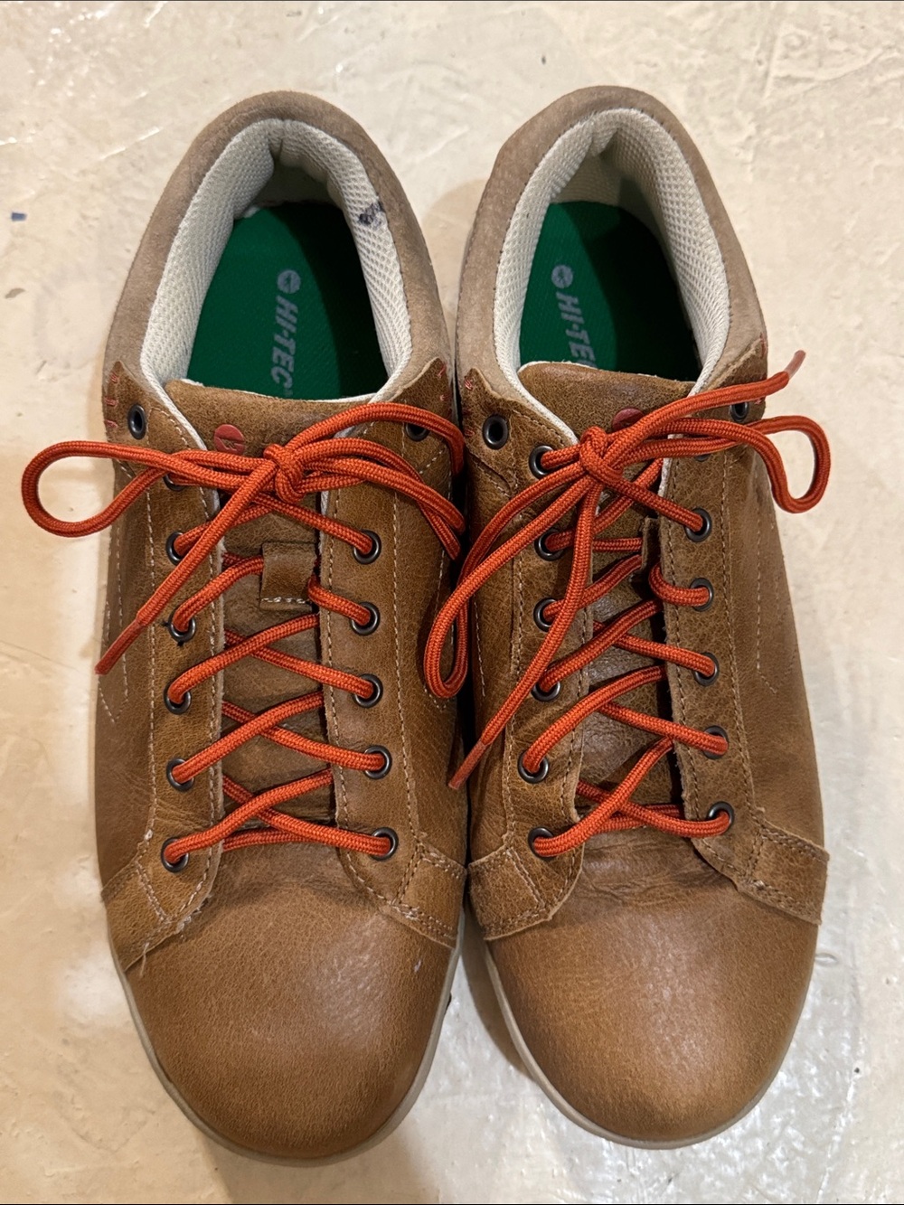 Hi-Tec Ortholite Vibram Men’s Tan walking Shoes with Orange Laces